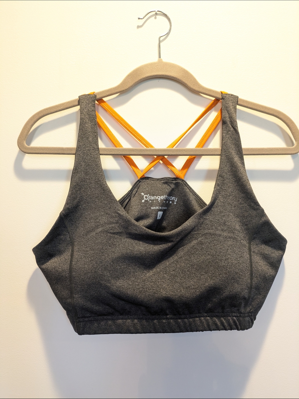 Orangetheory Women's Grey Sports Bra with Orange Straps Large EUC